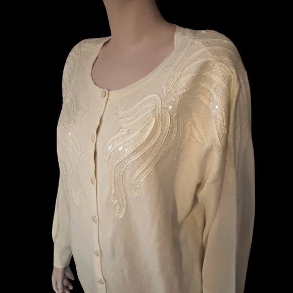 Bob Mackie Wearable Art Cardigan Sweater Sequins Scroll Detail Cotton Rayon - Picture 4 of 15